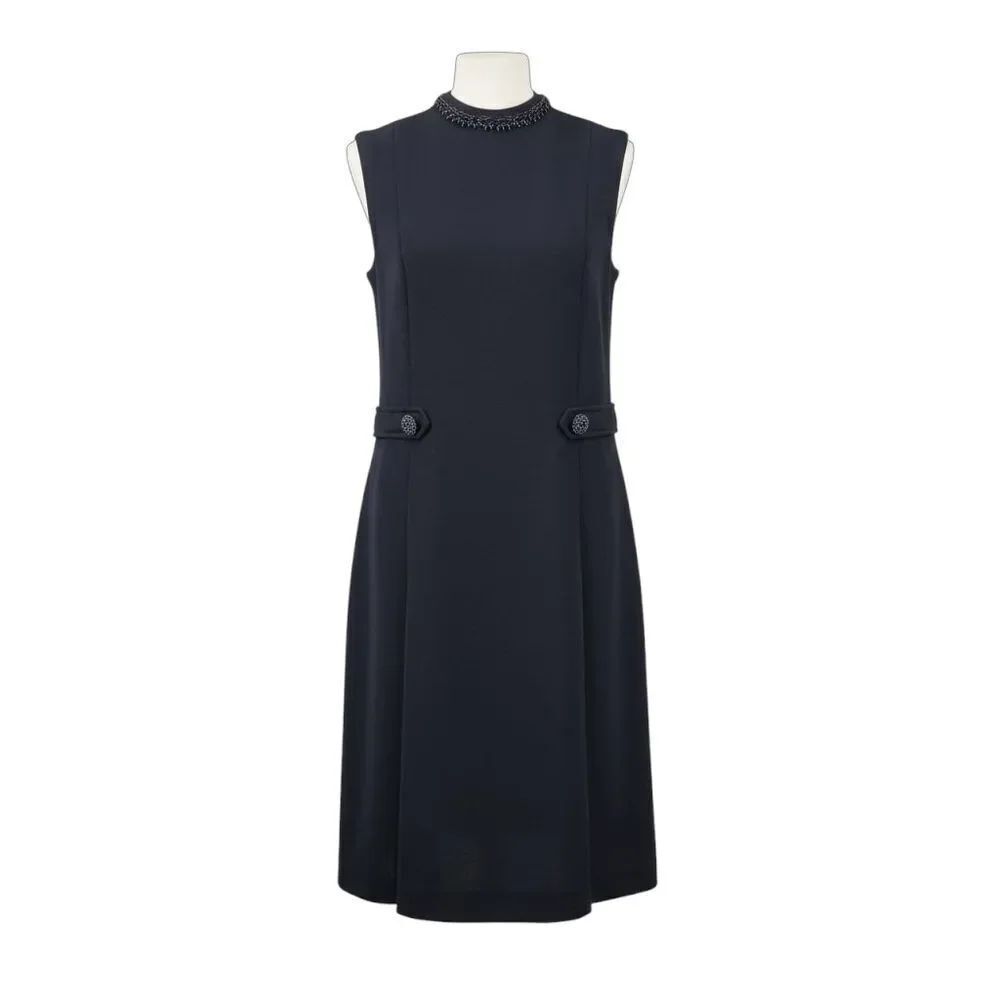 Imperial Vintage 60s Black Wool with Beaded Neckline Dress 14
